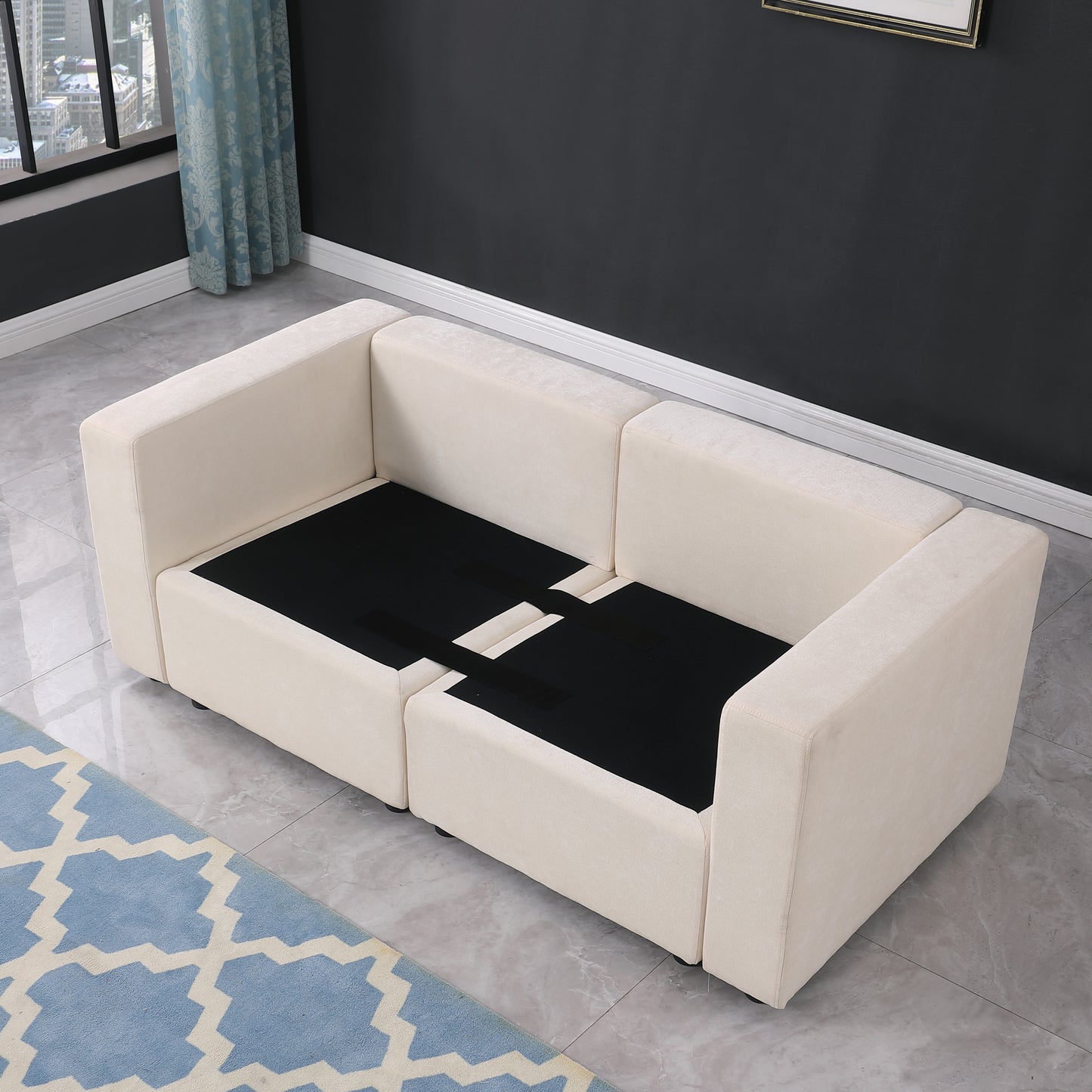 68.5" Loveseat Sofa with Ottoman Modular Sectional Love Seat Couch Small L Shaped Upholstered Couch for Living Room Apartment Small Space, Chenille  Beige