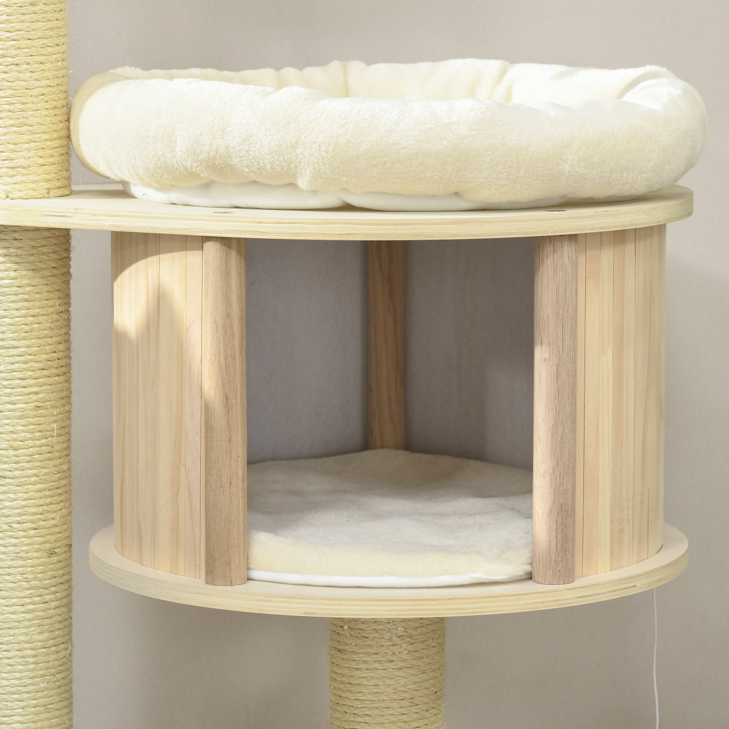 PawHut 3-Level Cat Tree with Sisal Scratching Posts, Fun Cat Badminton Toy for Playing, Soft Cushions, & Play Areas