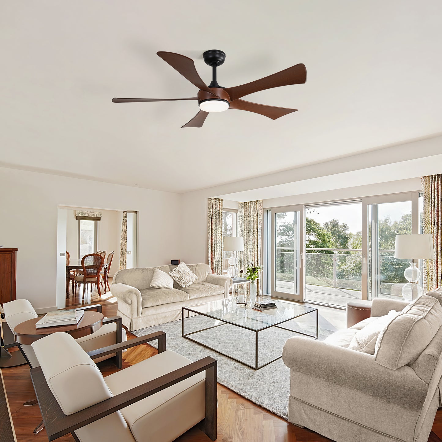 52 Inch Modern Ceiling Fan With 3 Color Dimmable 5 ABS Blades Remote Control Reversible DC Motor With Led Light