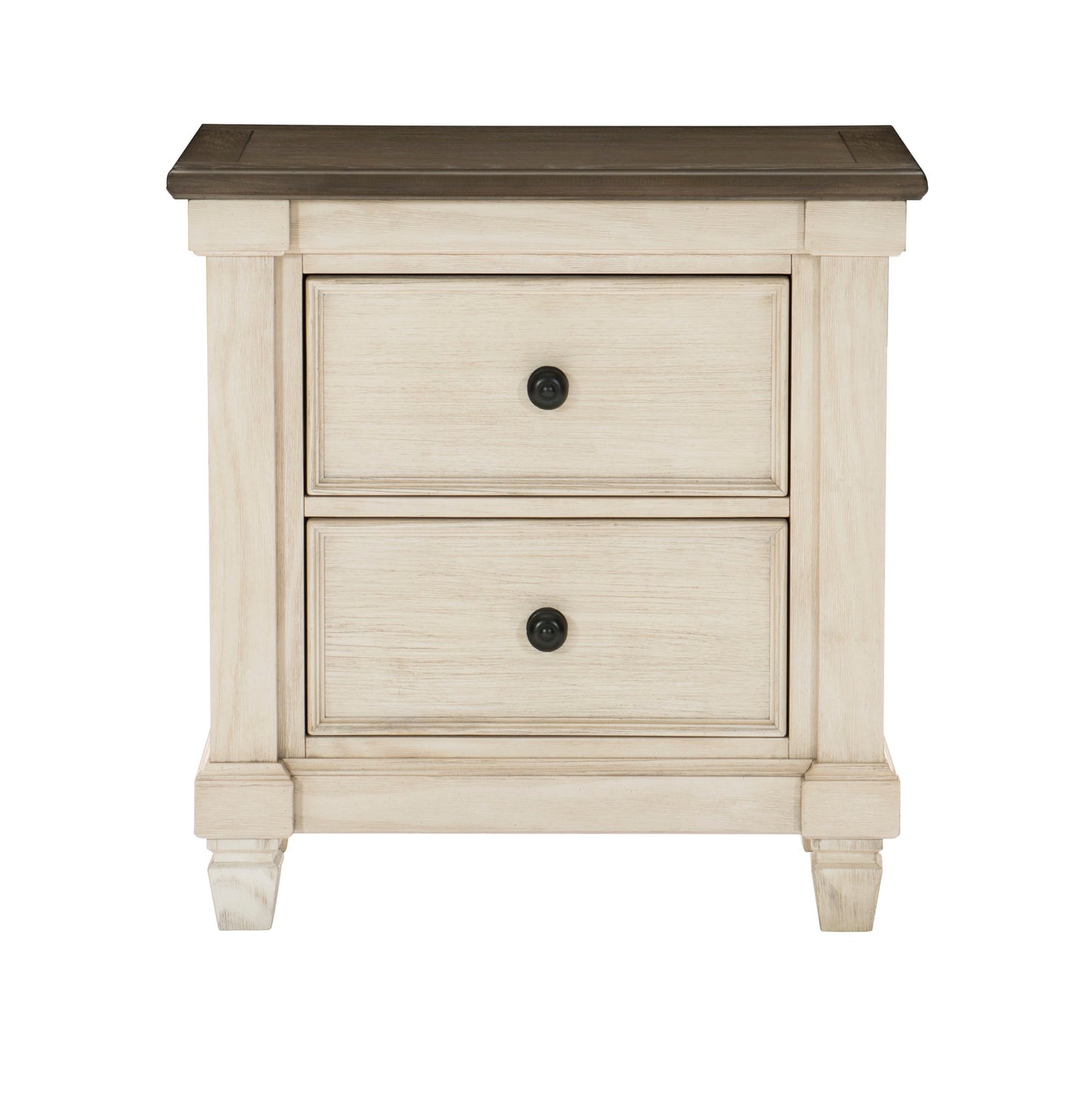 Transitional Rustic Style 1pc Nightstand of 2x Drawers Antique White and Rosy Brown Bedroom Furniture