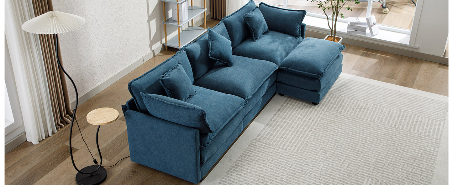 112.2" L-Shape Chenille Upholstered Sofa for Living Room Modern Luxury Sofa Couch with Ottoman, 5 Pillows, Blue