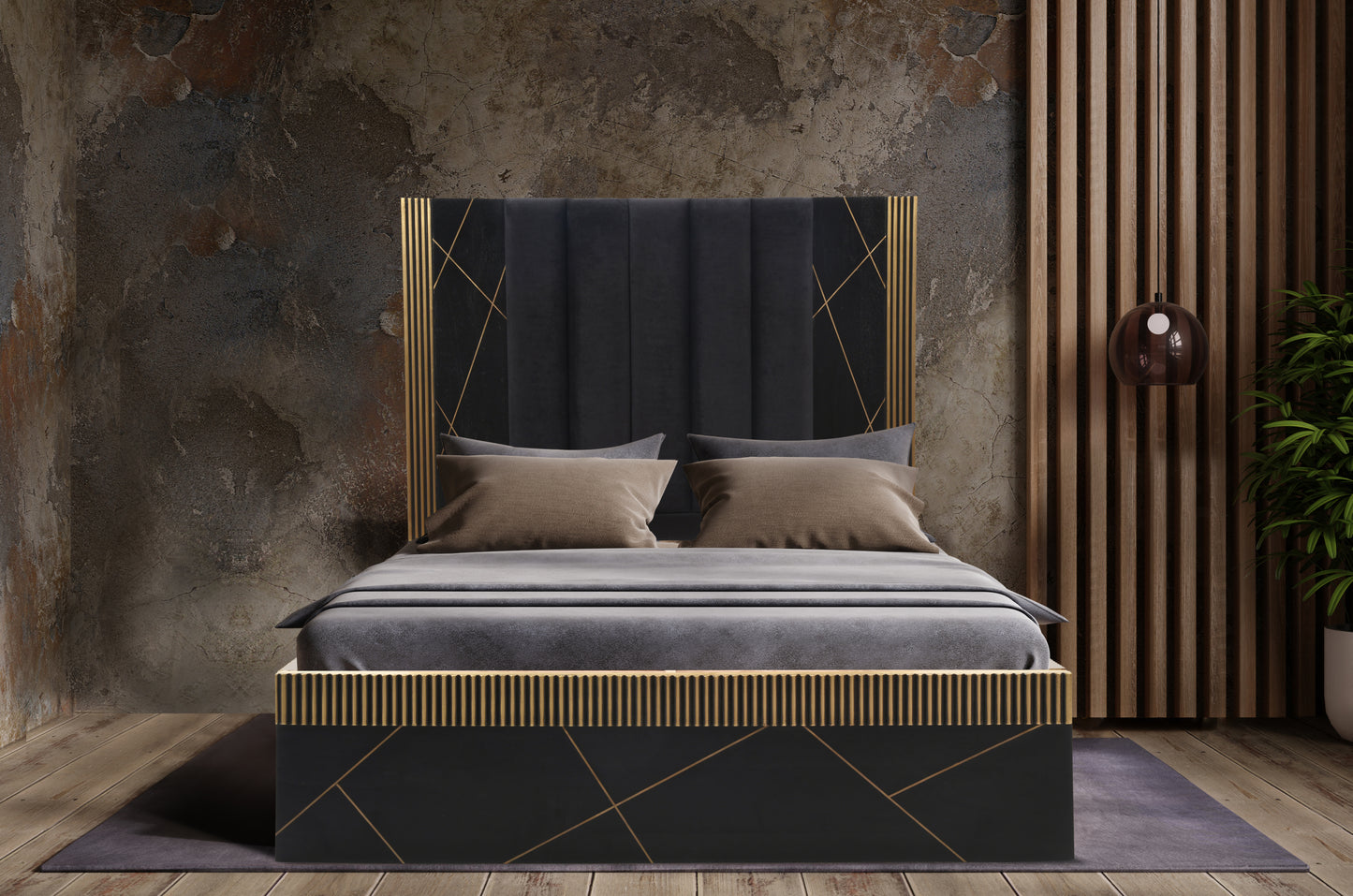 Modern Style 4Pc Queen Bedroom Set Made With Mango Wood and Finished with Brass Metal