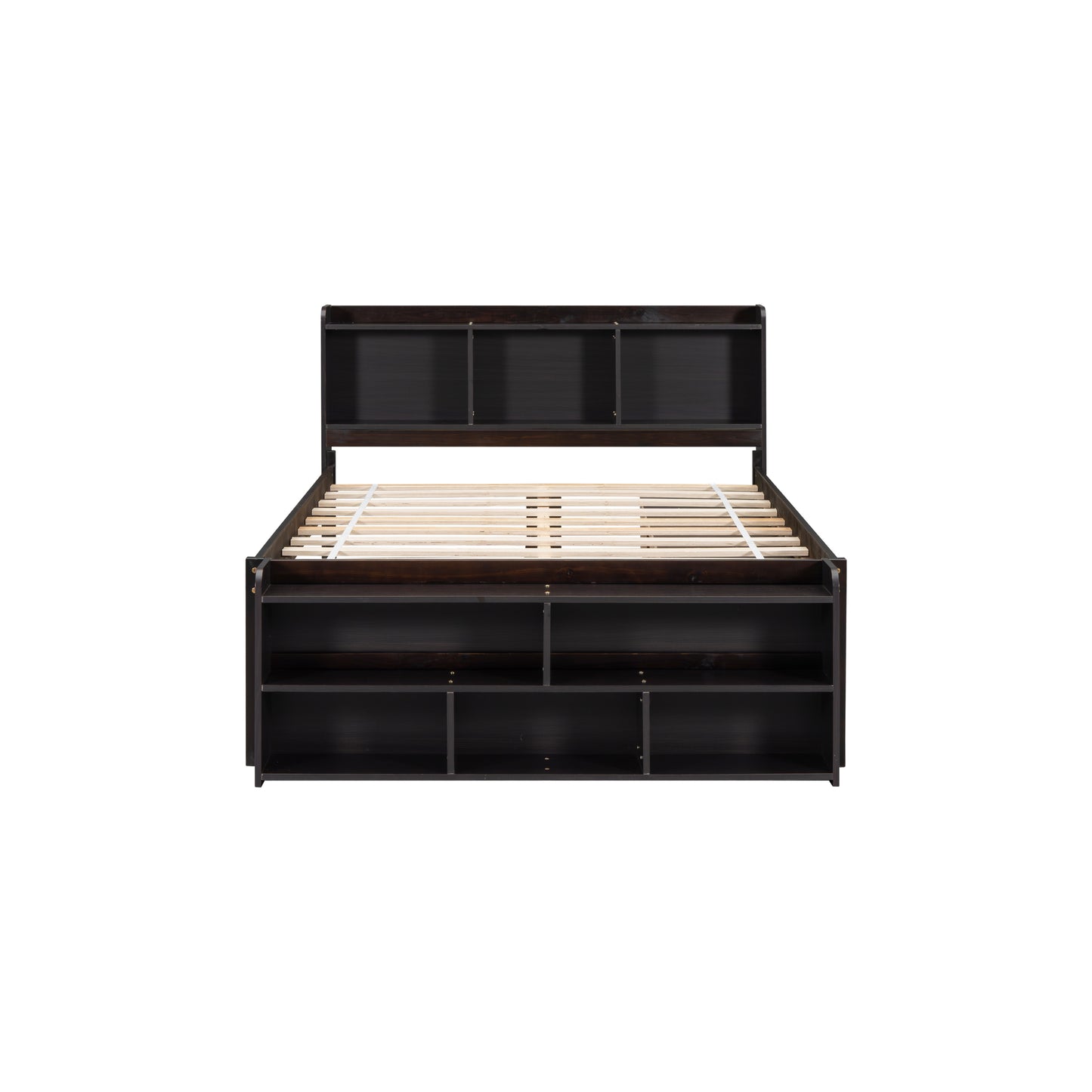 Full Bed with Bookcase Headboard, Under bed Storage Drawers and Bed End Storage Case,Espresso