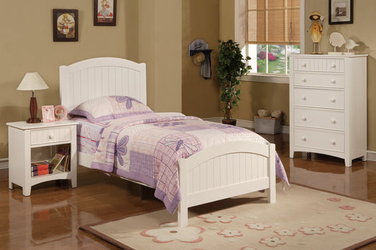 White Color Twin Size Bed Nightstand And Chest 3pc Set Bedroom Furniture Wooden Transitional Style Headboard