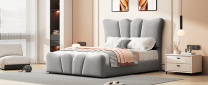 Twin Size Upholstered Platform Bed Velvet Upholstered Bed, Gray