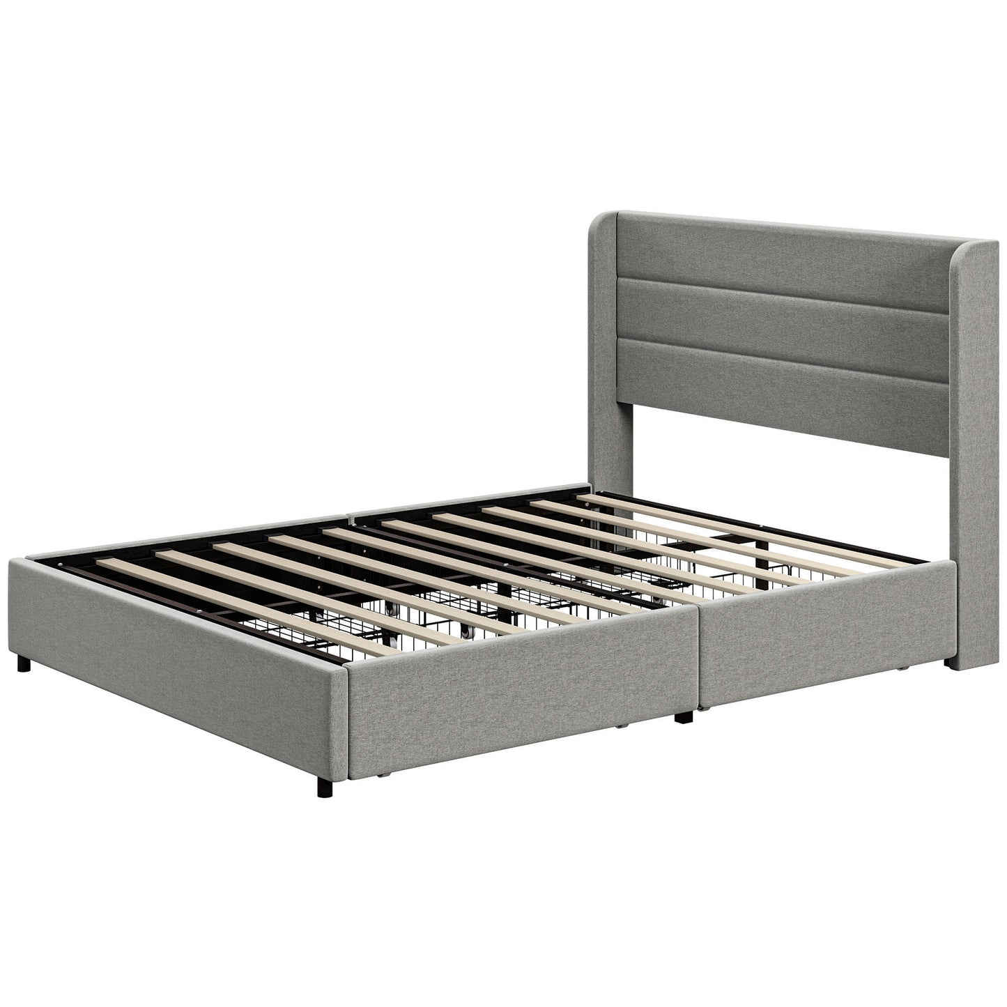 HOMCOM Full Size Bed Frame with Headboard, Upholstered Platform Bed Frame with Storage Drawers, Wood Slats, Noise-Free, and Easy Assembly, No Box Spring Needed, Light Gray