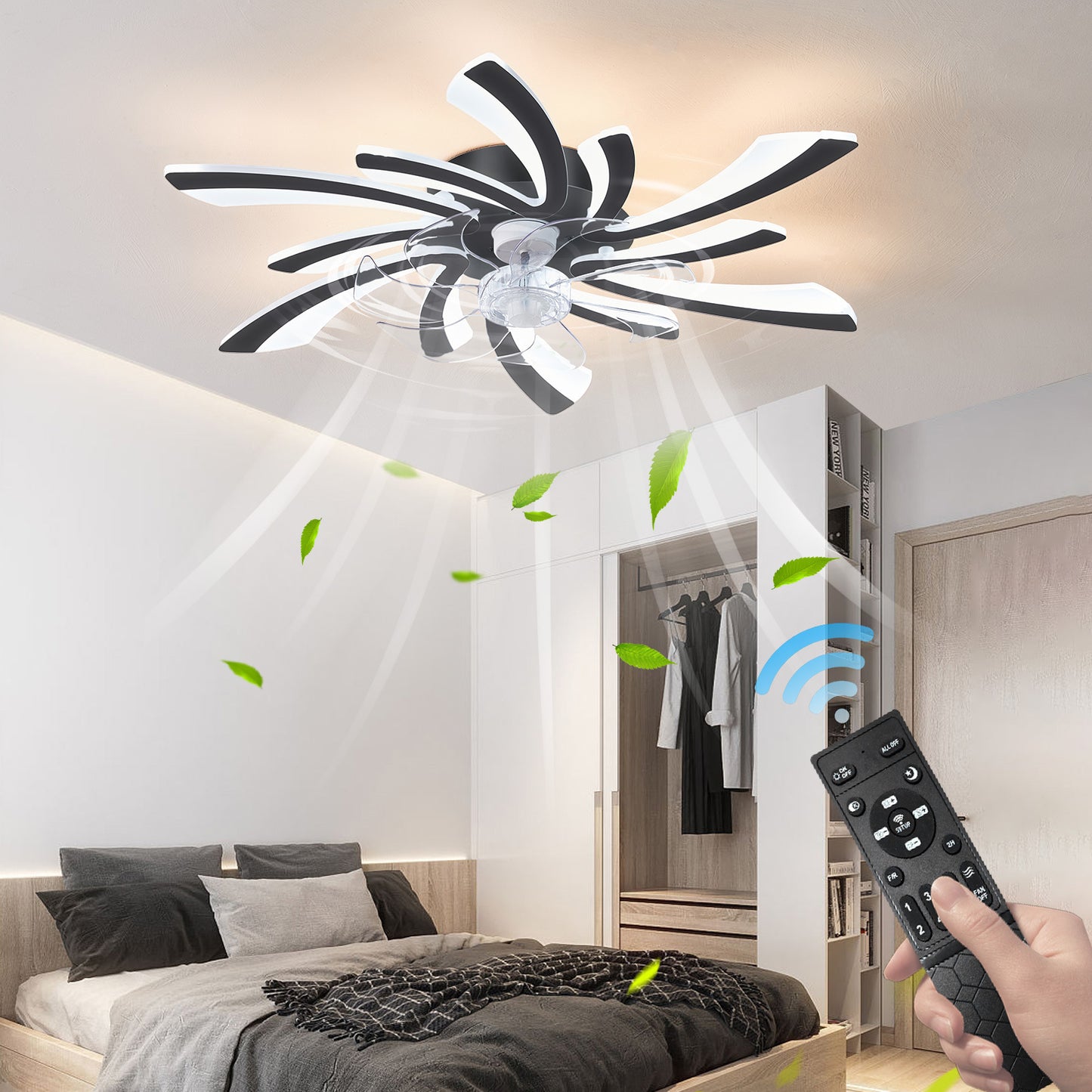 30.7In Ceiling Fan with Lights, Remote Control 3 Color Temperatures,6 Gear wind Speed Fan Light