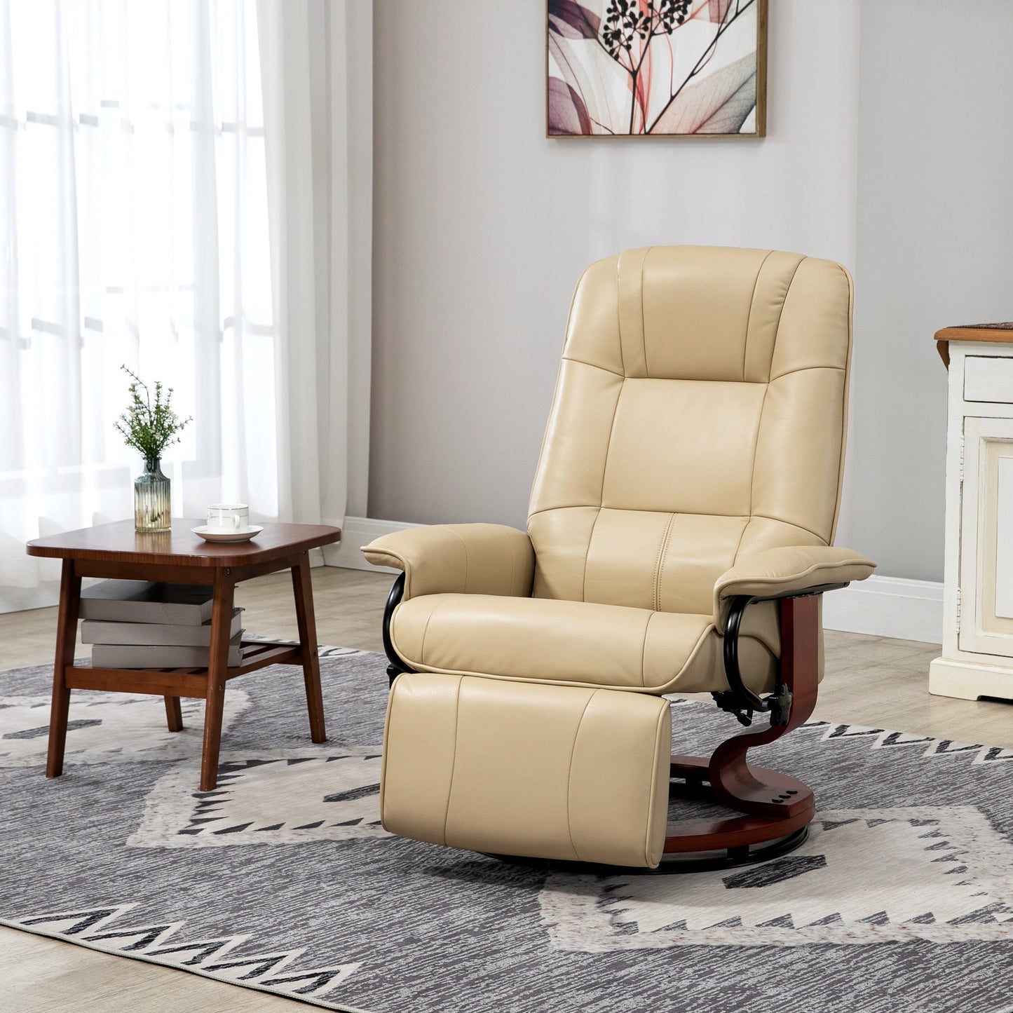 HOMCOM Faux Leather Manual Recliner with Swivel Wood Base, White