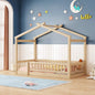 Twin Size Wood Bed House Bed Frame with Fence, for Kids, Teens, Girls, Boys,Natural