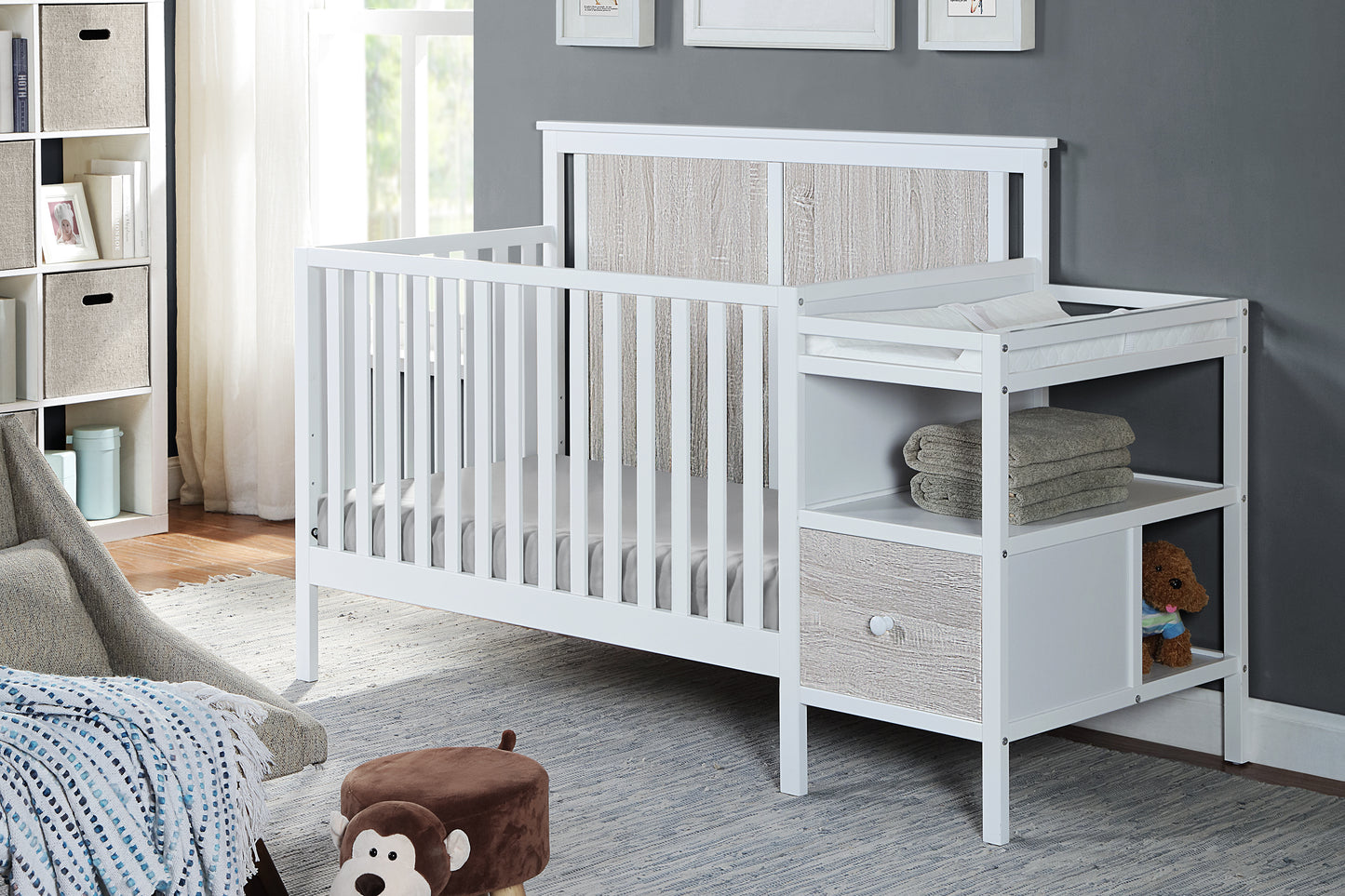 Connelly 4-in-1 Crib and Changer Combo White/Rockport Gray