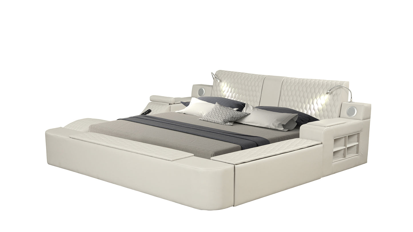 Smart Multifunctional Queen Size Bed Made with Wood in Beige