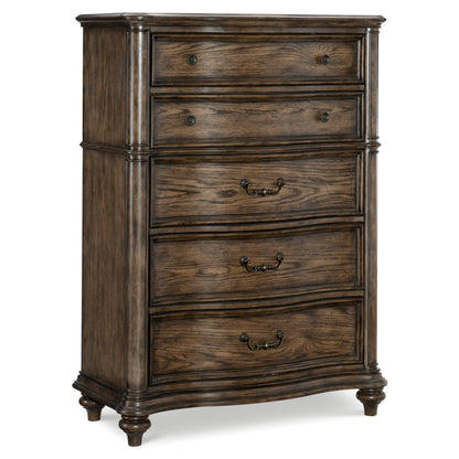 Traditional Chest of 5 Drawers Classic Brown Oak Finish 1pc Wooden Formal Bedroom Furniture Decorative Drawer Pulls