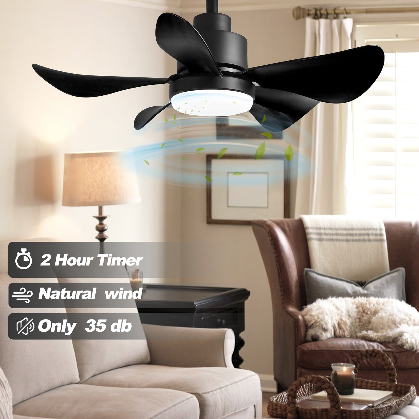 28' Ceiling Fans with Lights and Remote/APP Control, Low Profile Ceiling Fans with 5 Reversible Blades 3 Colors Dimmable 6 Speeds Ceiling Fan for Bedroom Kitchen