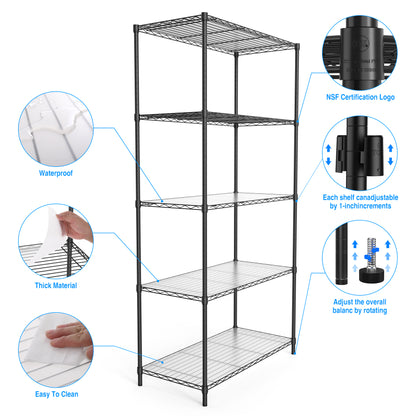 5 Tier Shelf Wire Shelving Unit - 5T-1636-B-LKJ, 72H