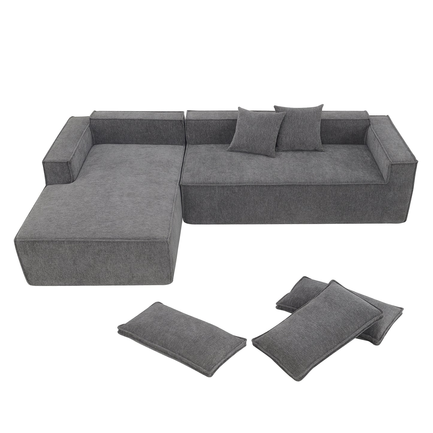 111.5*72" Minimalist Style Modular Sectional Sofa,Wrinkle-resistant Chenille Couch Set,L-Shaped Compressed Sofa for Living Room,2 PIC Free Combination,No Assembly Require,3 Colors