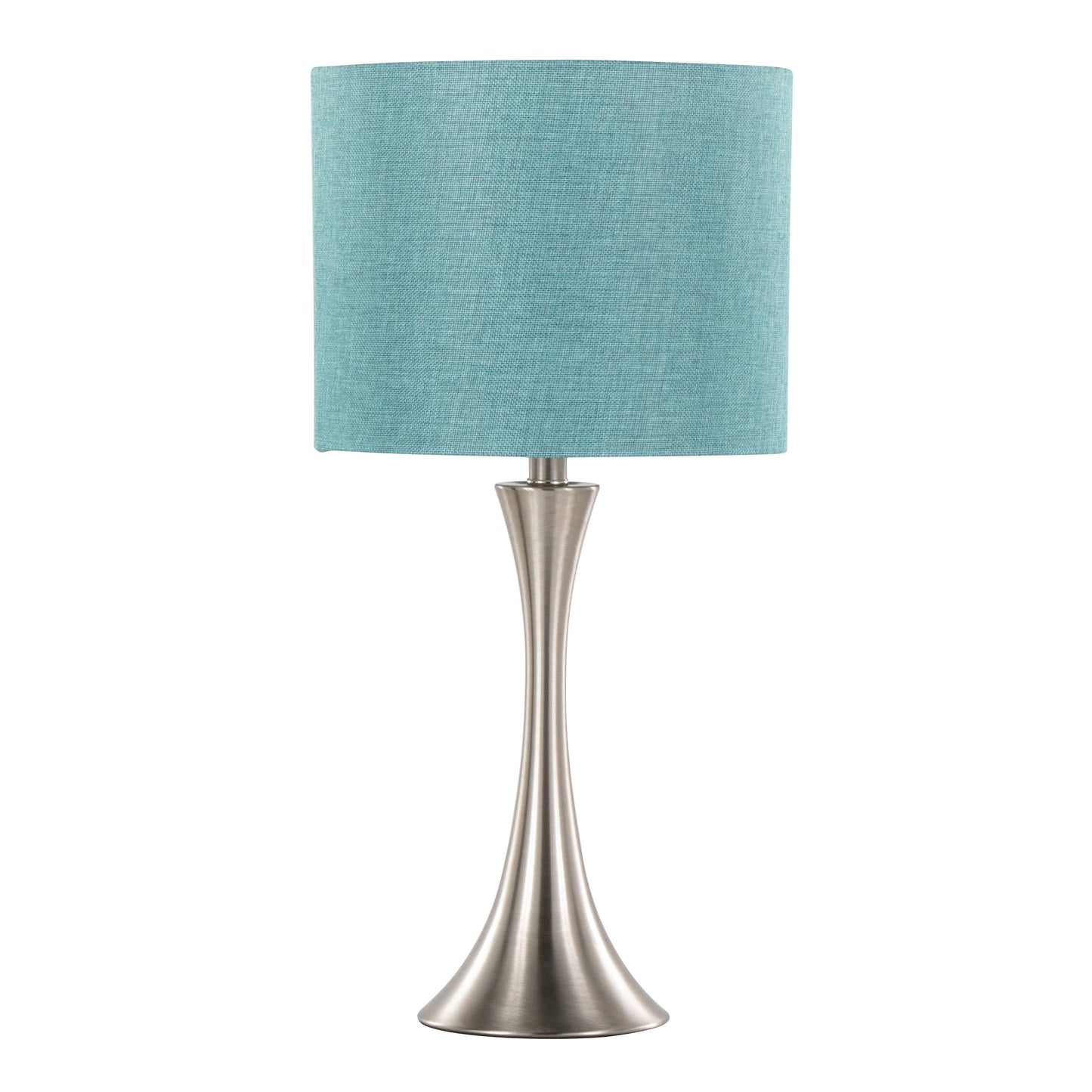 Lenuxe 24" Contemporary Metal Table Lamp in Brushed Nickel with Turquoise Textured Linen Shade from Grandview Gallery by LumiSource - Set of 2