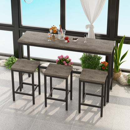 Modern Design Kitchen Dining Table, Pub Table, Long Dining Table Set with 3 Stools, Easy Assembly, Brown Gray (Same SKU:W75753849)