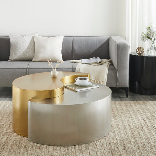 YING YANG Modern & Contemporary Style Coffee Table Made with Iron Sheet Frame in Gold & Silver      same asG150108938  (NJ inventory)