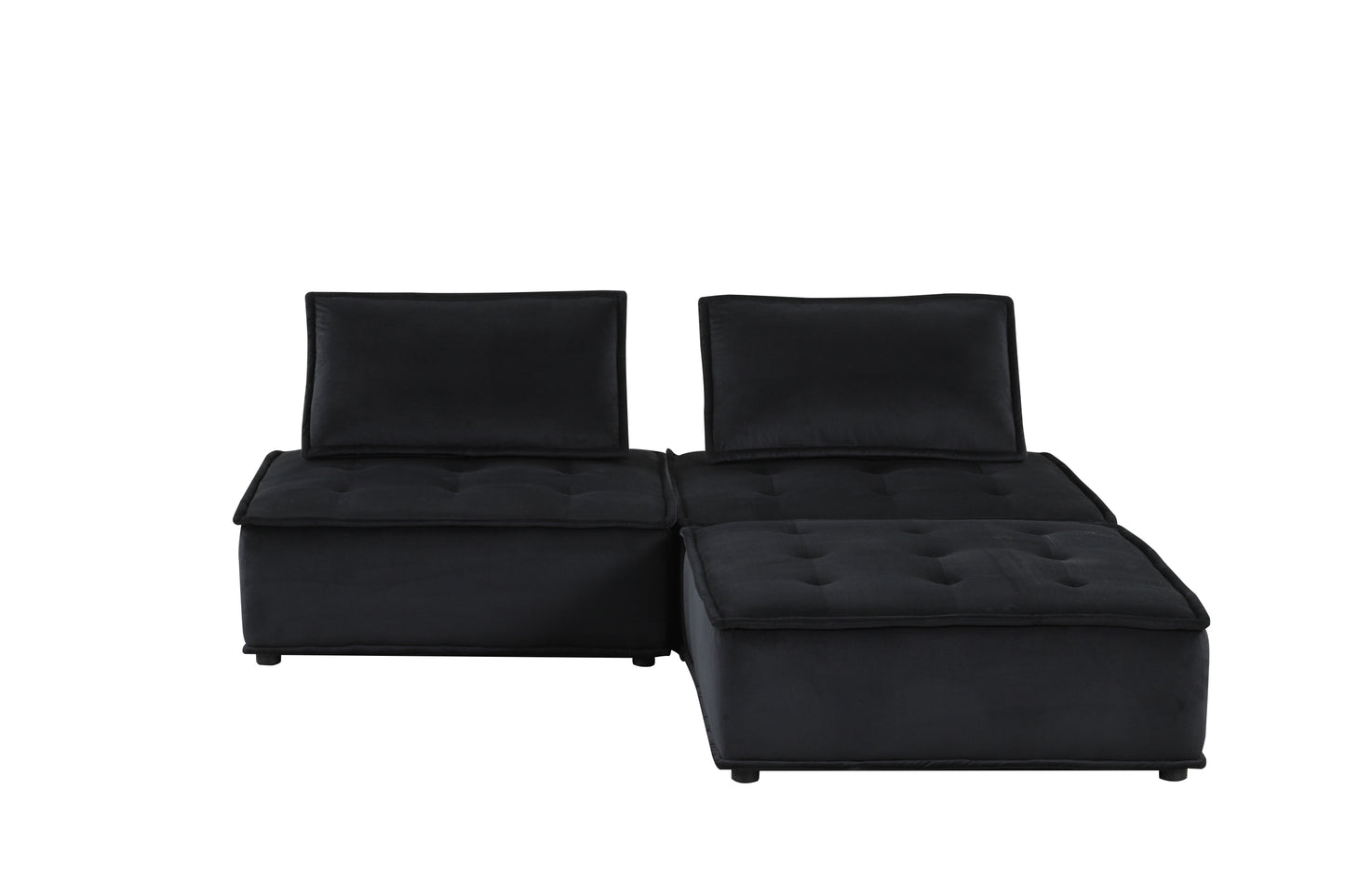 Anna 80" Black Velvet 3 Pc Sectional Sofa Ottoman