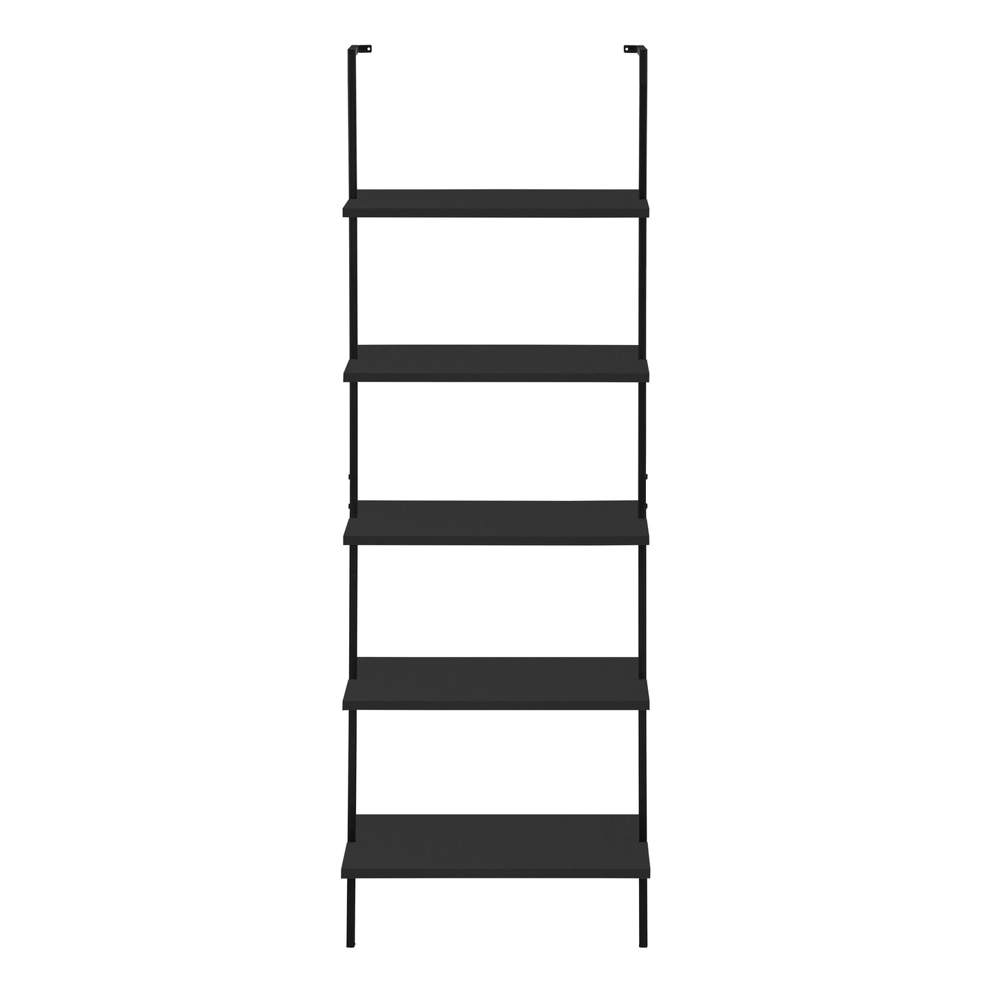 Bookshelf, Bookcase, Etagere, Ladder, 5 Tier, 72"h, Office, Bedroom, Black Laminate, Black Metal, Contemporary, Modern