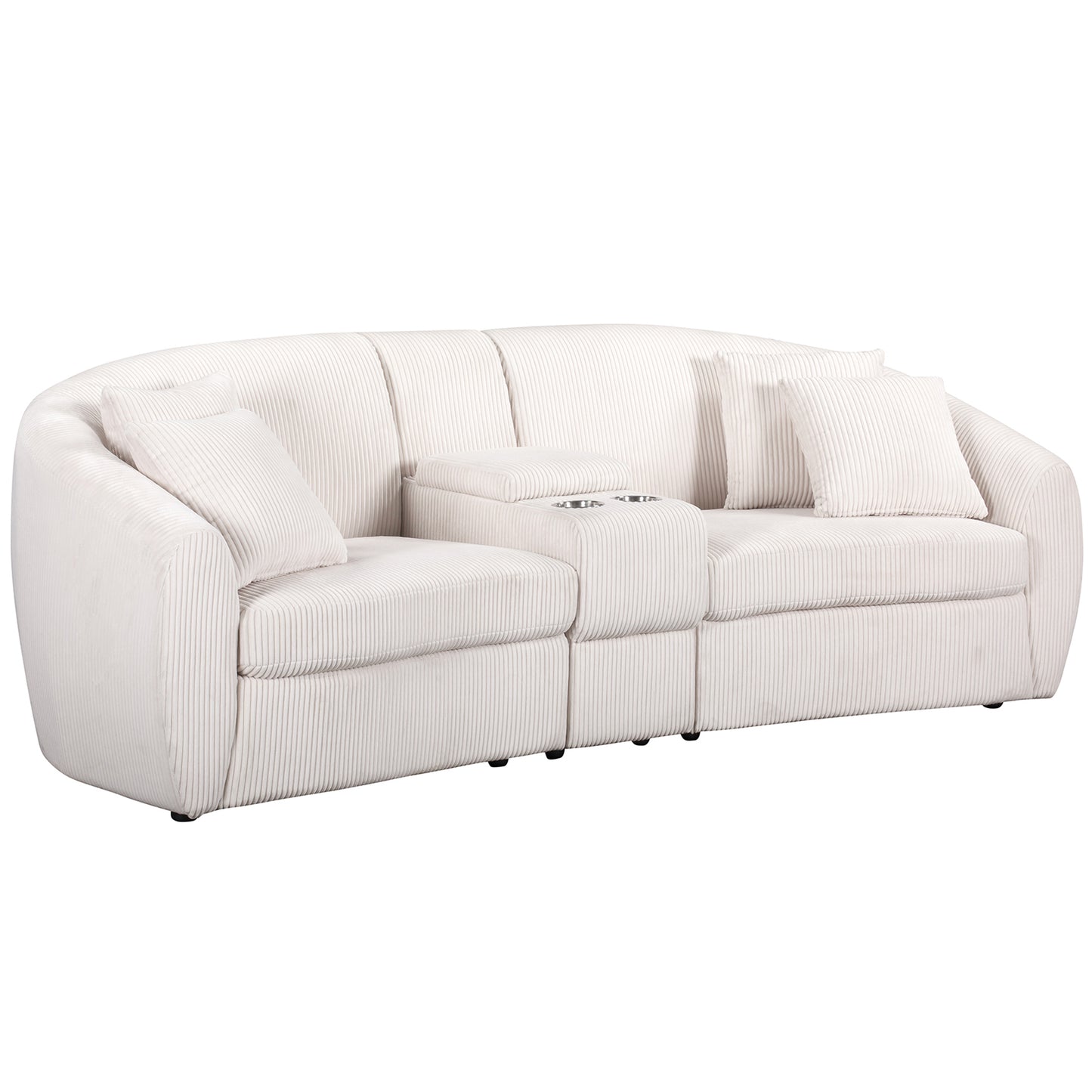 UNITED WE WIN corduroy fabric, two cup holders, storage, oversized two-seat, solid wood frame, high quality sponge filling, curved placement sofa