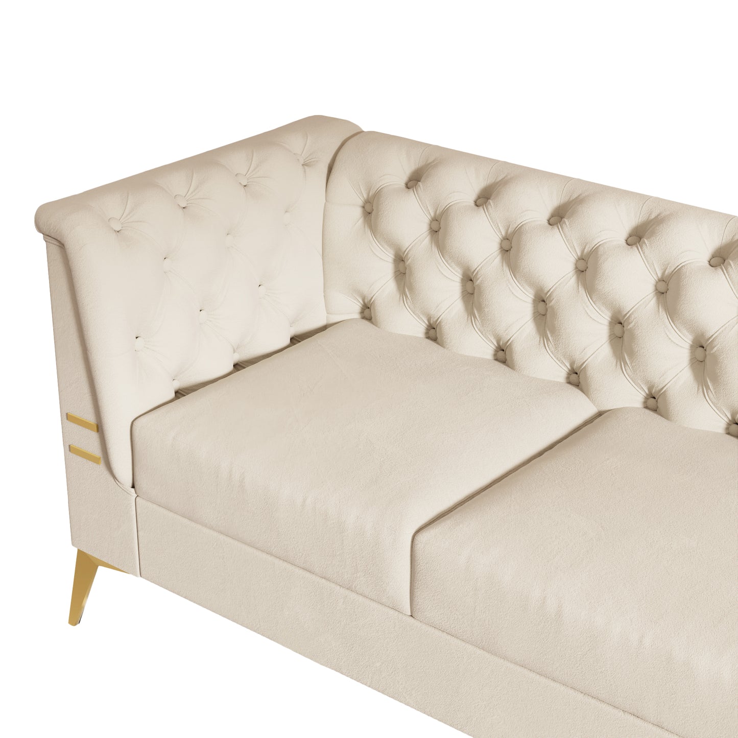 FX-P83-CW (sofa) -Modern Velvet Living Room Chesterfield design 82.7inch Wide Sofa cream white color