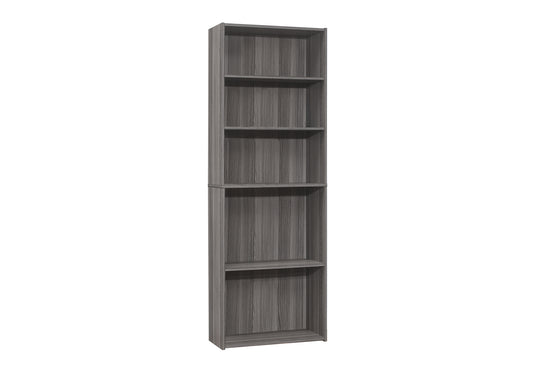 Bookshelf, Bookcase, 6 Tier, 72"h, Office, Bedroom, Grey Laminate, Transitional