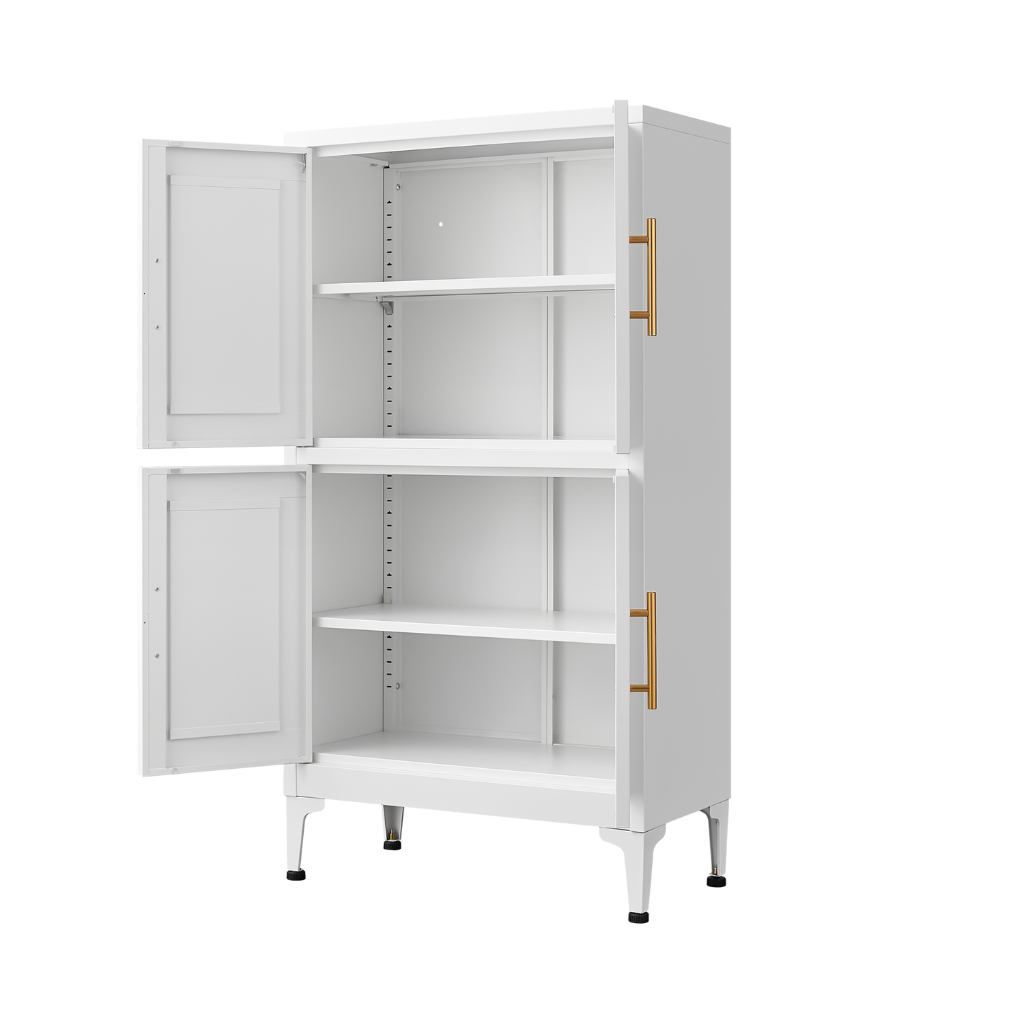 White Metal Kitchen Storage Cabinet, Kitchen Pantry Storage Cabinet with Doors and Shelves, Storage Cabinet with Adjustable Leveling Foot for Kitchen, Living Room and Dining Room W