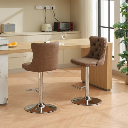 Swivel PU leather Barstools Adjusatble Seat Height from 25-33 Inch, Chrome base Bar Stools with Backs Comfortable Tufted for Home Pub and Kitchen Island, Beige,Set of 2,1512BR