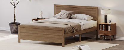 Wood Platform Bed Frame with Headboard, Mattress Foundation with Wood Slat Support, No Box Spring Needed, King Size, Walnut