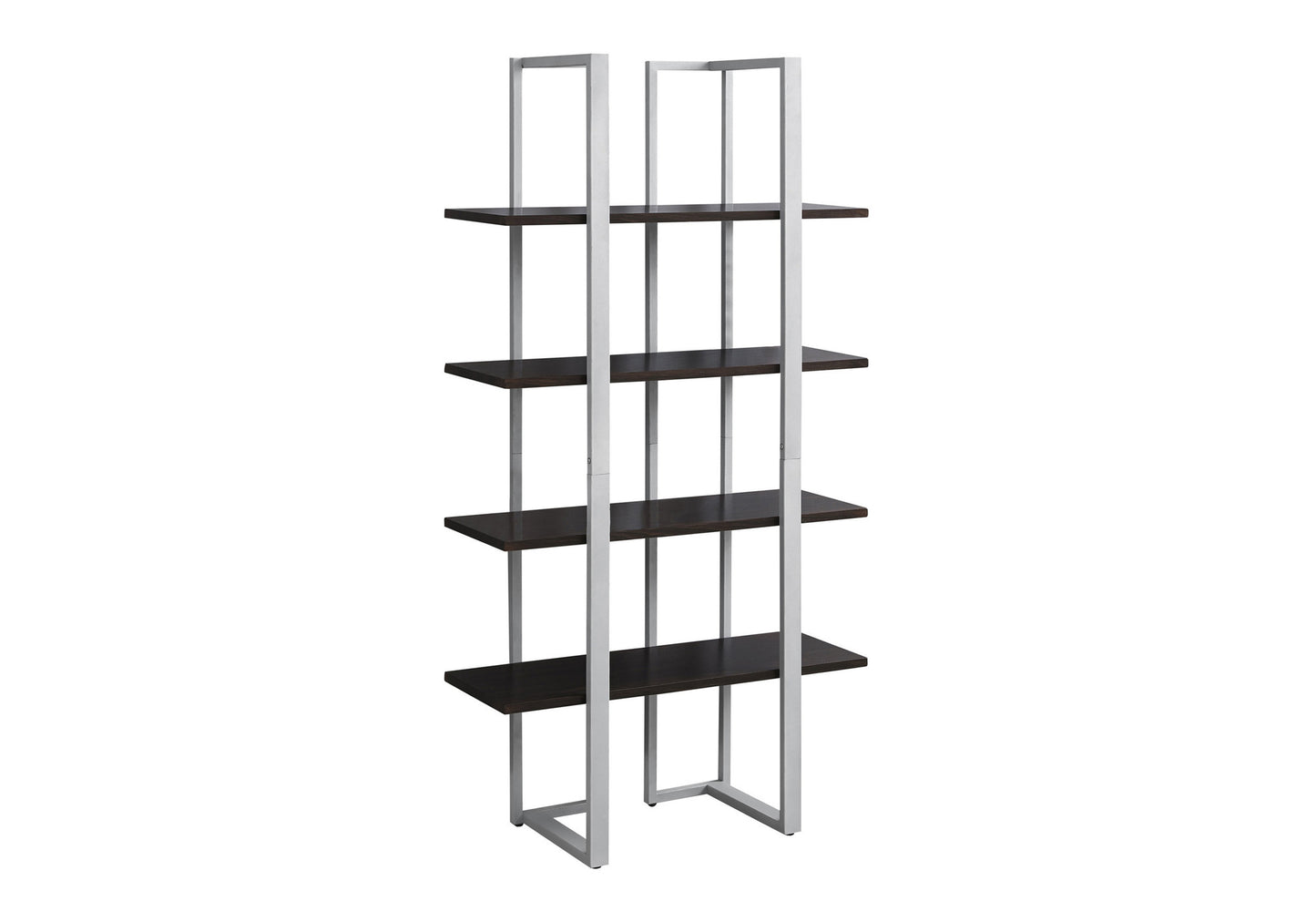 Bookshelf, Bookcase, Etagere, 4 Tier, 60"h, Office, Bedroom, Brown Laminate, Grey Metal, Contemporary, Modern