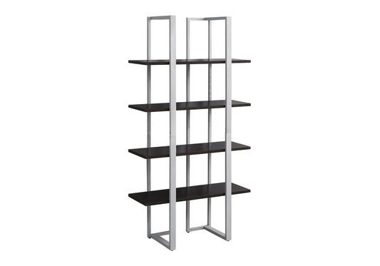Bookshelf, Bookcase, Etagere, 4 Tier, 60"h, Office, Bedroom, Brown Laminate, Grey Metal, Contemporary, Modern