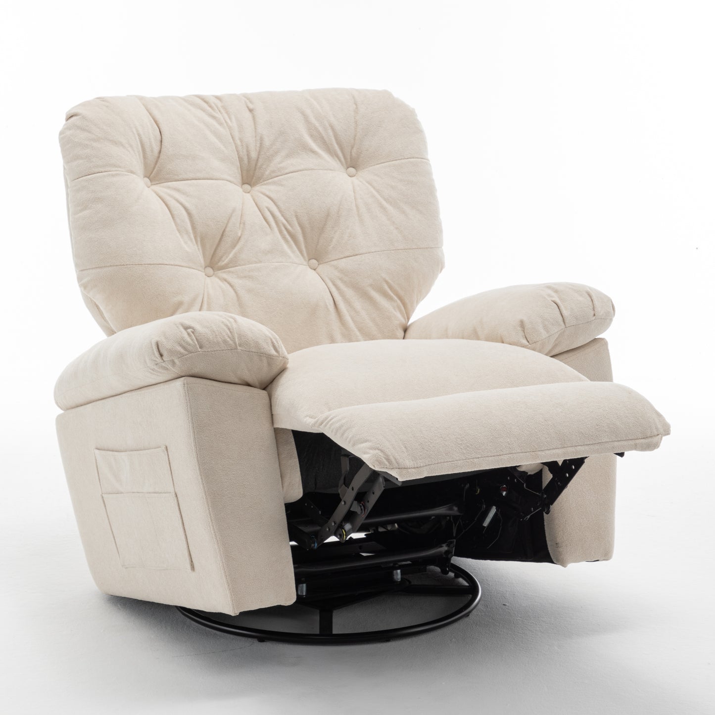 Beige Relaxing Recliner Chair,Soft Artificial Fleece, Overstuffed, Swivel, Glider, Side Pocket