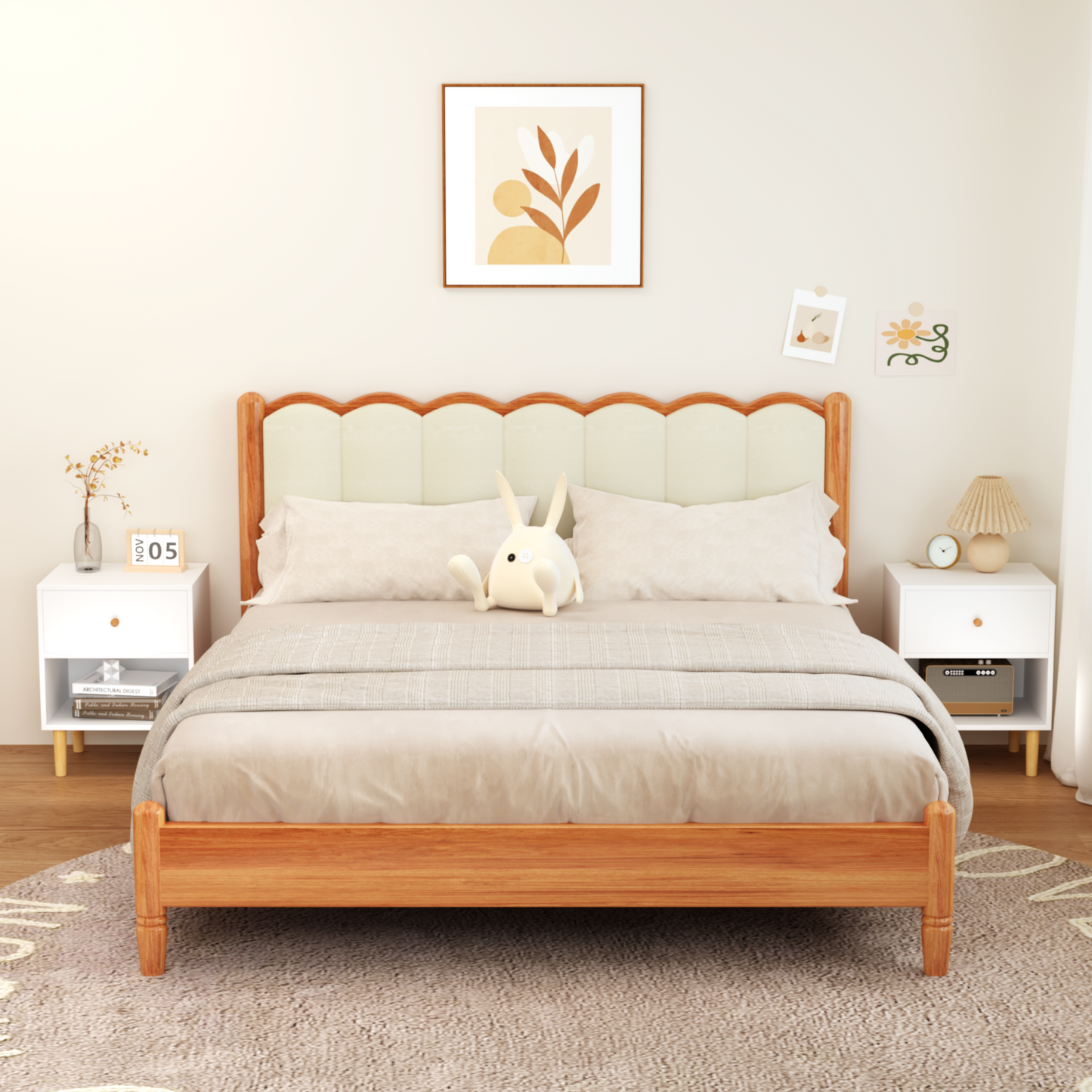 23.22''H Wooden Nightstand with One Drawer One Shelf for Kids, Adults, White