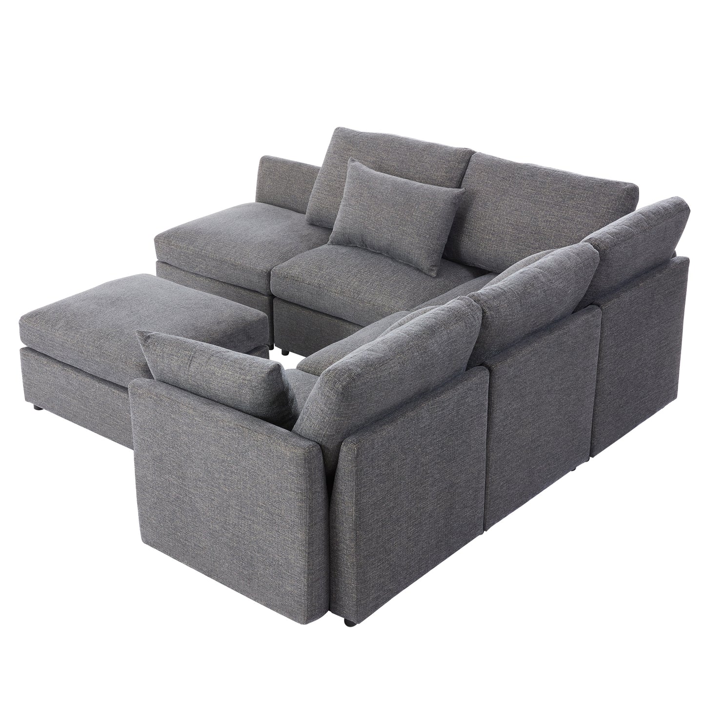 85.4" Sectional Sofa Modular Sofa U-shaped Sofa Couch Sofa Bed L-shaped Sofa with a Movable Ottoman and Two USB Ports for Living Room, Grey