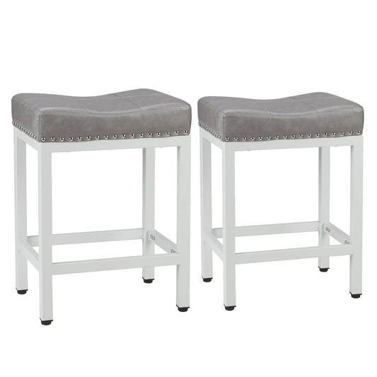 Modern table stool, stool, lounge stool, steel frame, leather seat cushion, grey, 2 packs