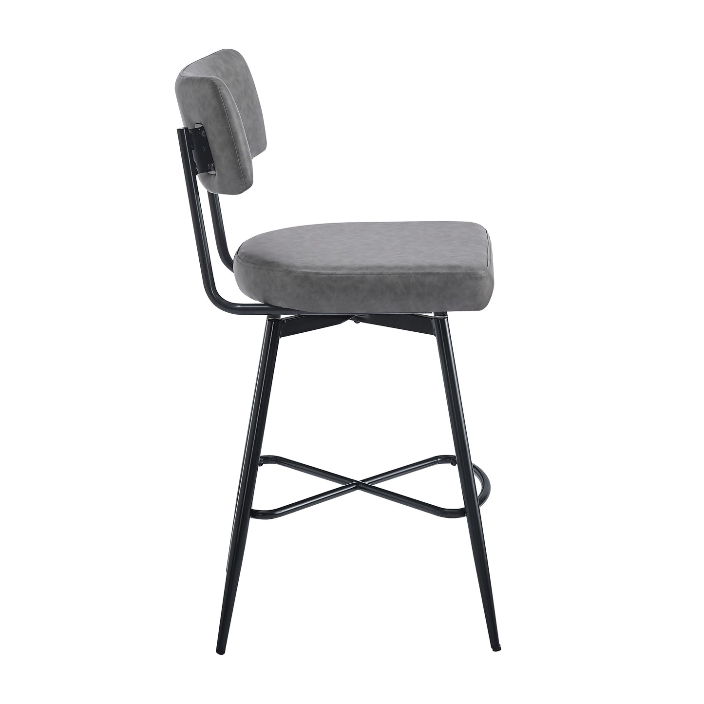 26''Retro Swivel Counter Stools Set of 2,Grey Counter Stools with iron Frame,PU Sponge cushion,Footrest,suitable for Kitchen/Bedroom/Dining Room.