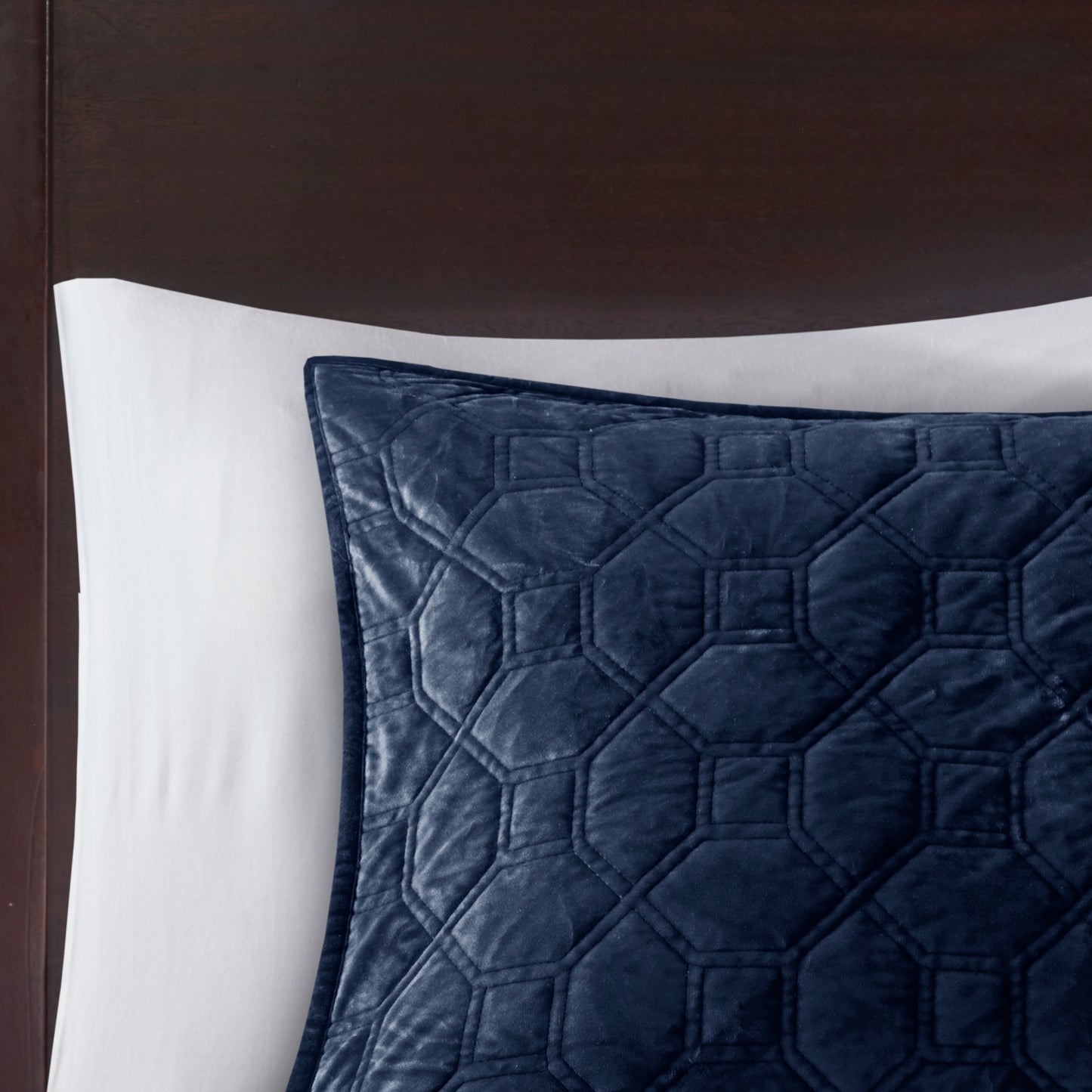 3 Piece Velvet Quilt Set Navy King/Cal King