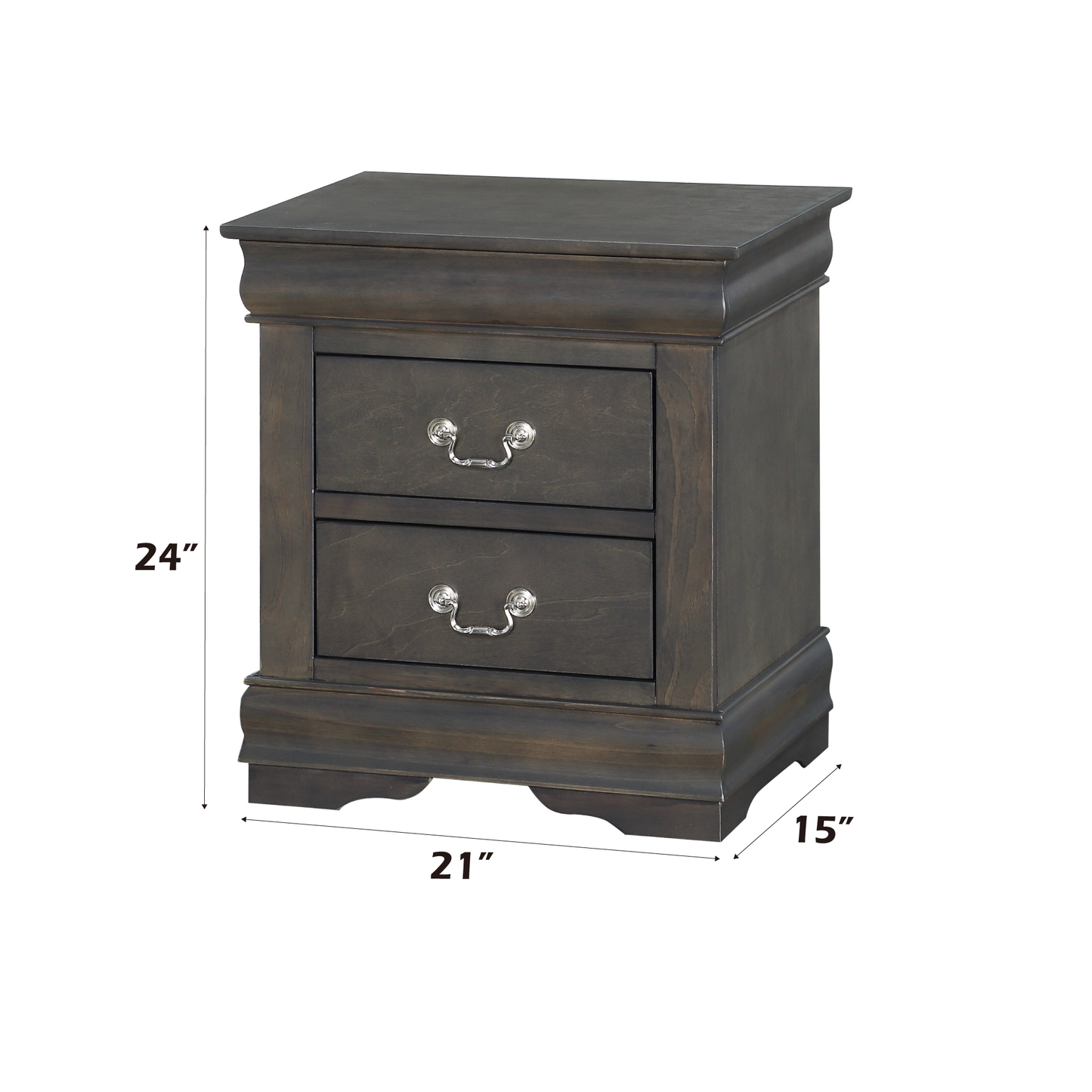 Dark Grey 2-Drawer Nightstand