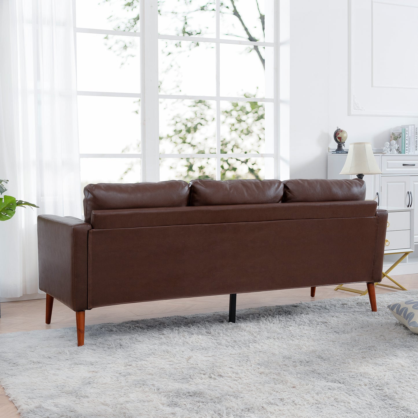 Small Sofa Couch 76.97 in . Brown 3 Seat Comfy Couches for Living Room, Mid Century Modern Couch with iron wood structure , Soft Cushion Sofa for Home/Office/Apartment,