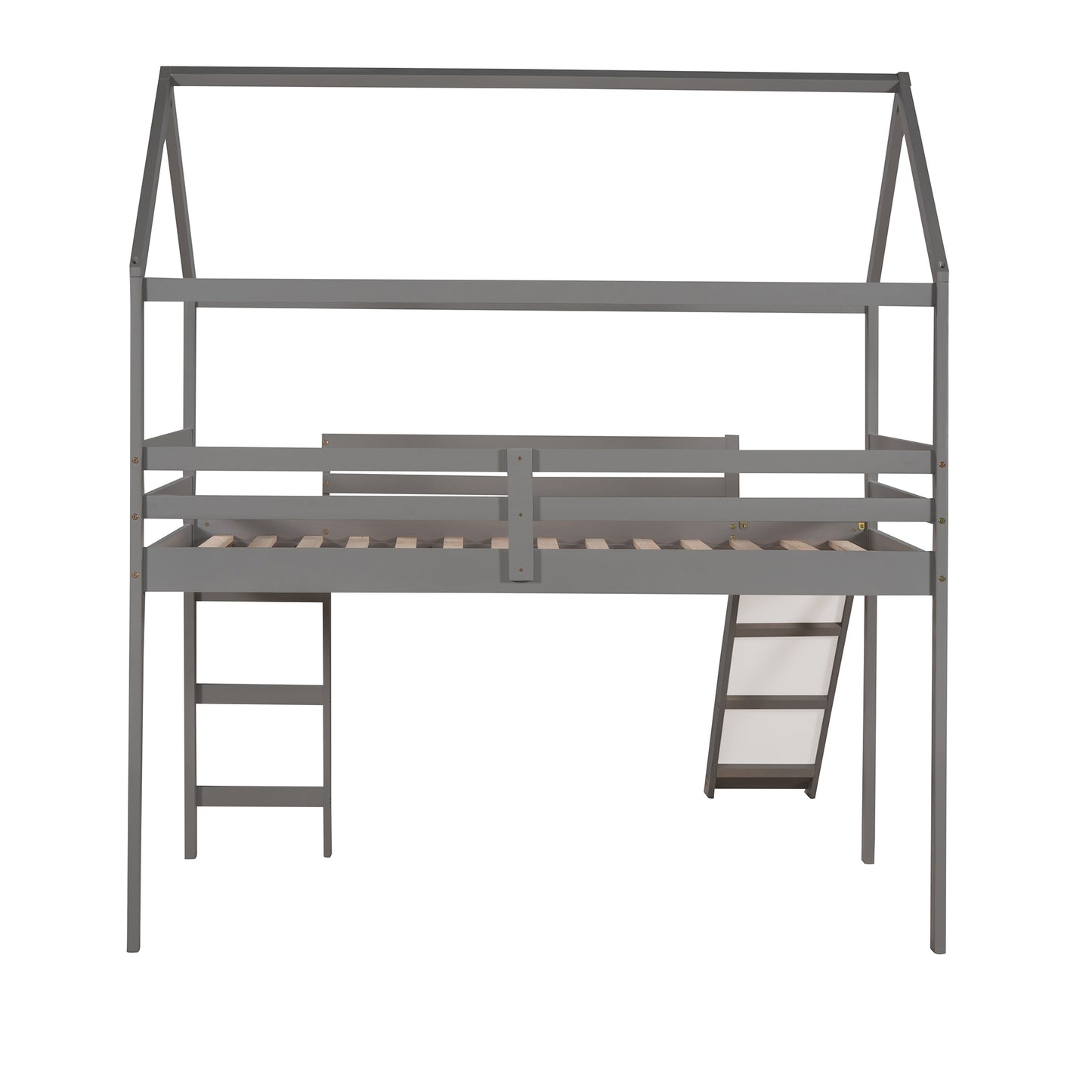 Twin Loft Bed with Slide, House Bed with Slide,Gray(OLD SKU :WF286245AAE)