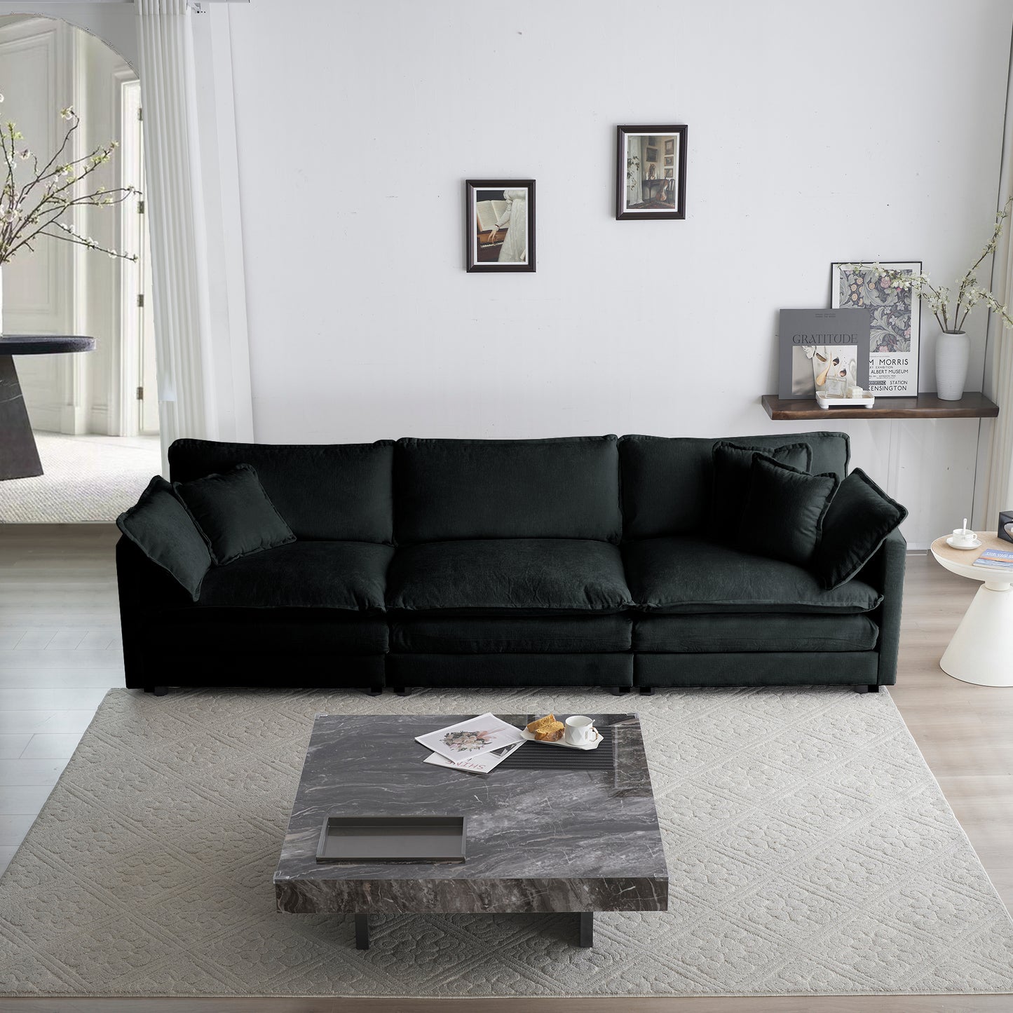 Modern Sofa Couch, 3 Piece Set Extra Deep Seat Sectional Sofa for Living Room, Oversized Sofa, 3 Seat Sofa, Loveseat and Single Sofa, Black Chenille