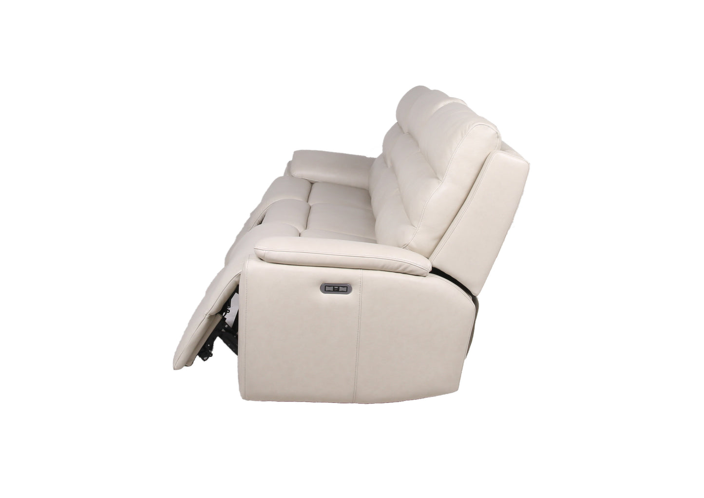 Modern Dual-Power Reclining Sofa - Power Footrest, Articulating Power Headrest - Top-Grain Leather, Horizontal Channeled Back, USB Ports