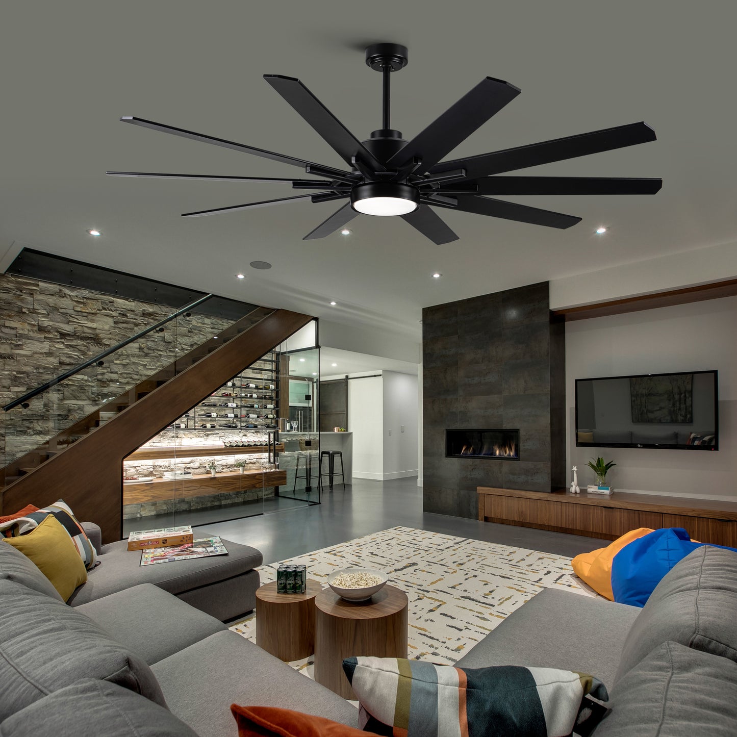 72 in.Integarted LED Large Black Double Finish Ceiling Fan with Remote Control