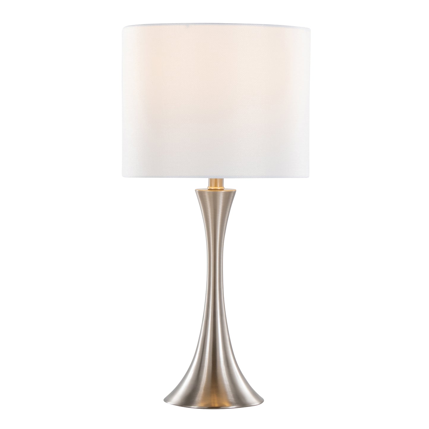 Lenuxe 24" Contemporary Metal Table Lamp in Brushed Nickel with White Semi-gloss Linen Shade from Grandview Gallery by LumiSource - Set of 2
