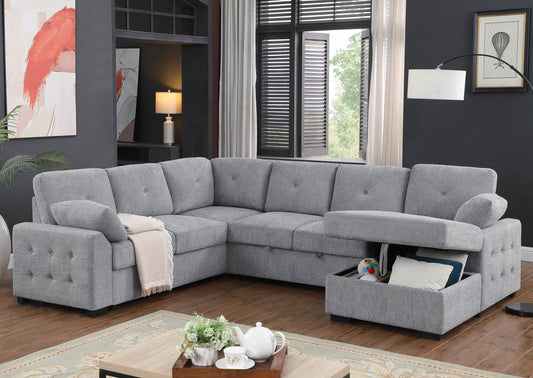 Nyhan Upholstered Corner Sectional with Pull out Loveseat and storaged Chaise