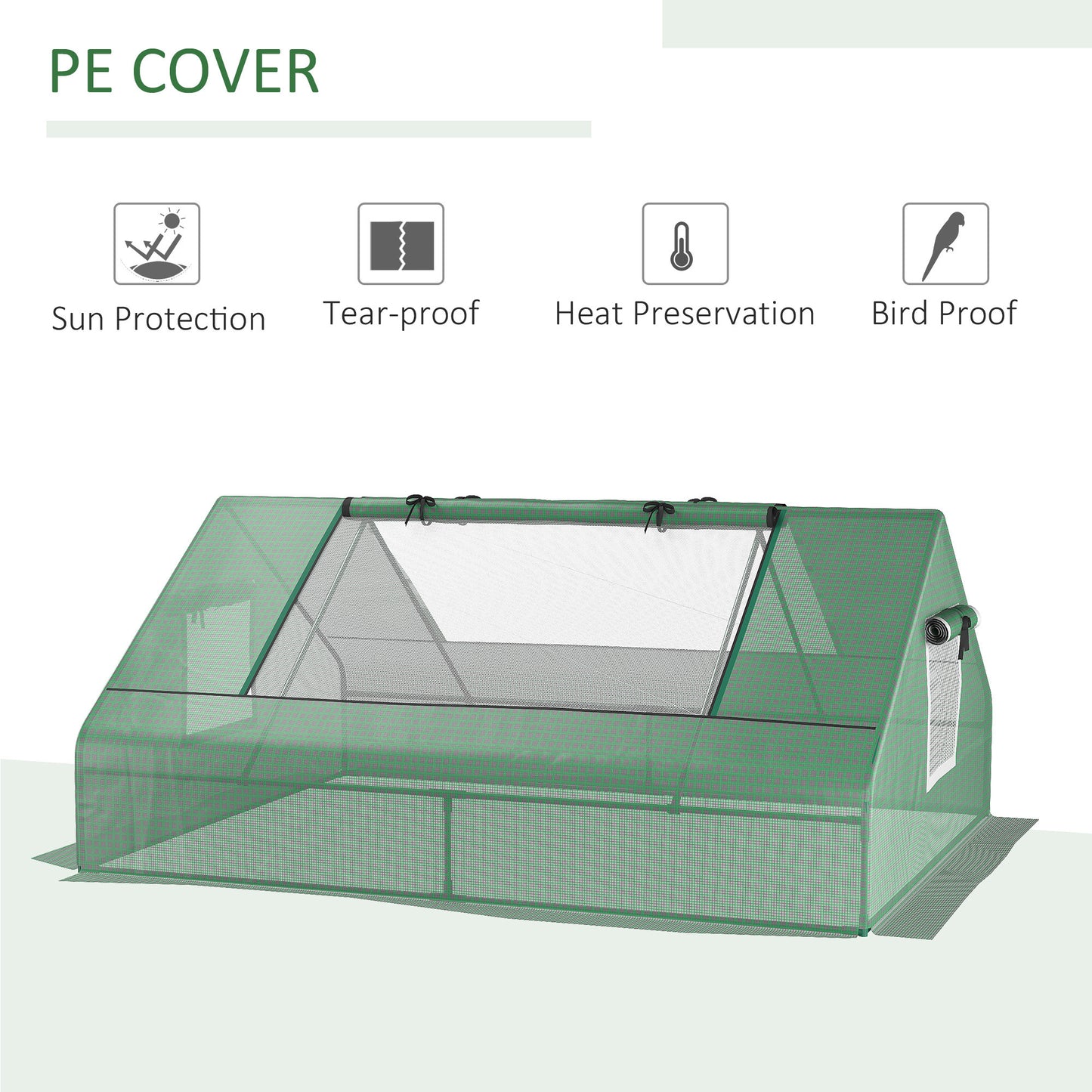 Outsunny 71" x 55" x 32" Mini Tunnel Greenhouse, Garden Planting Shed, Outdoor Flower Planter Warm House with Zipper Windows and Door, Green