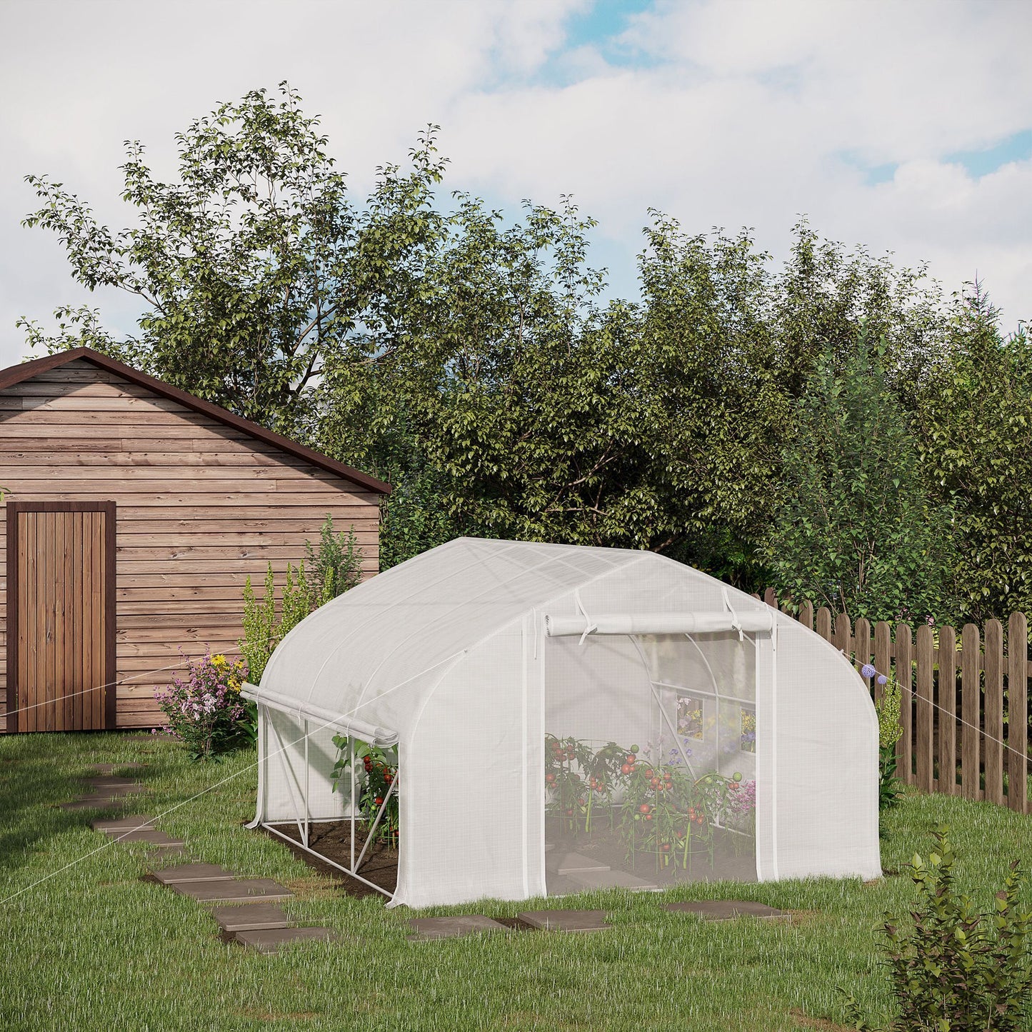 Outsunny 11.5' x 10' x 6.5' Walk-in Tunnel Greenhouse, Green House with Zippered Mesh Door, 7 Mesh Windows & Roll-up Sidewalls, Upgraded Gardening Plant Hot House with Galvanized Steel Hoops, White