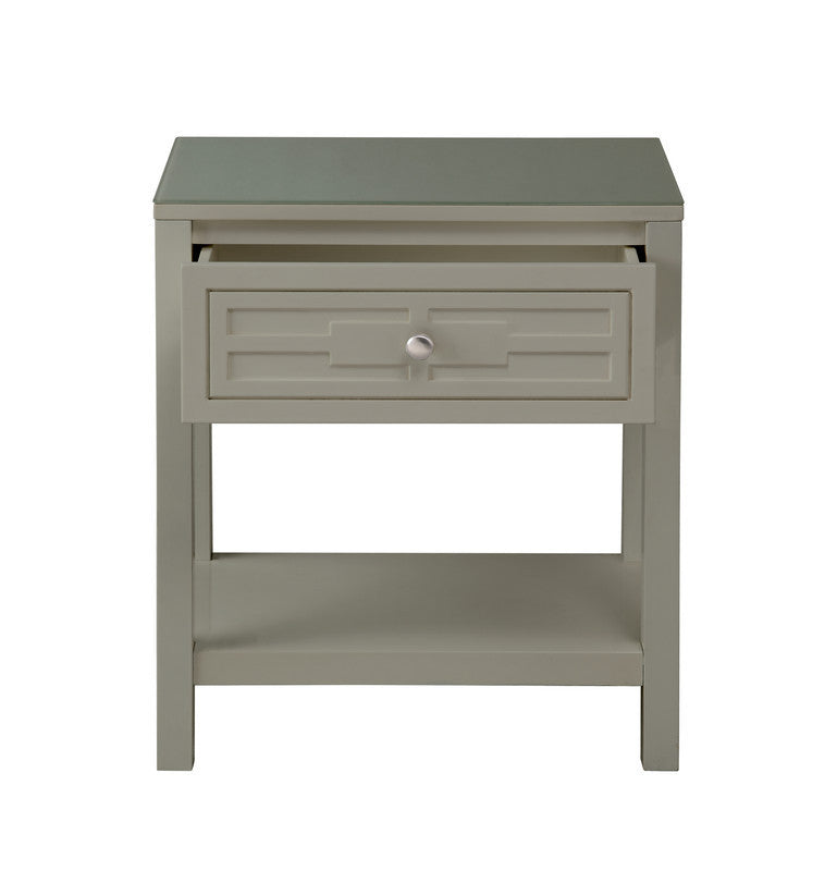 Dylan 23" Taupe Wooden End Side Table Nightstand with Glass Top and Drawer
