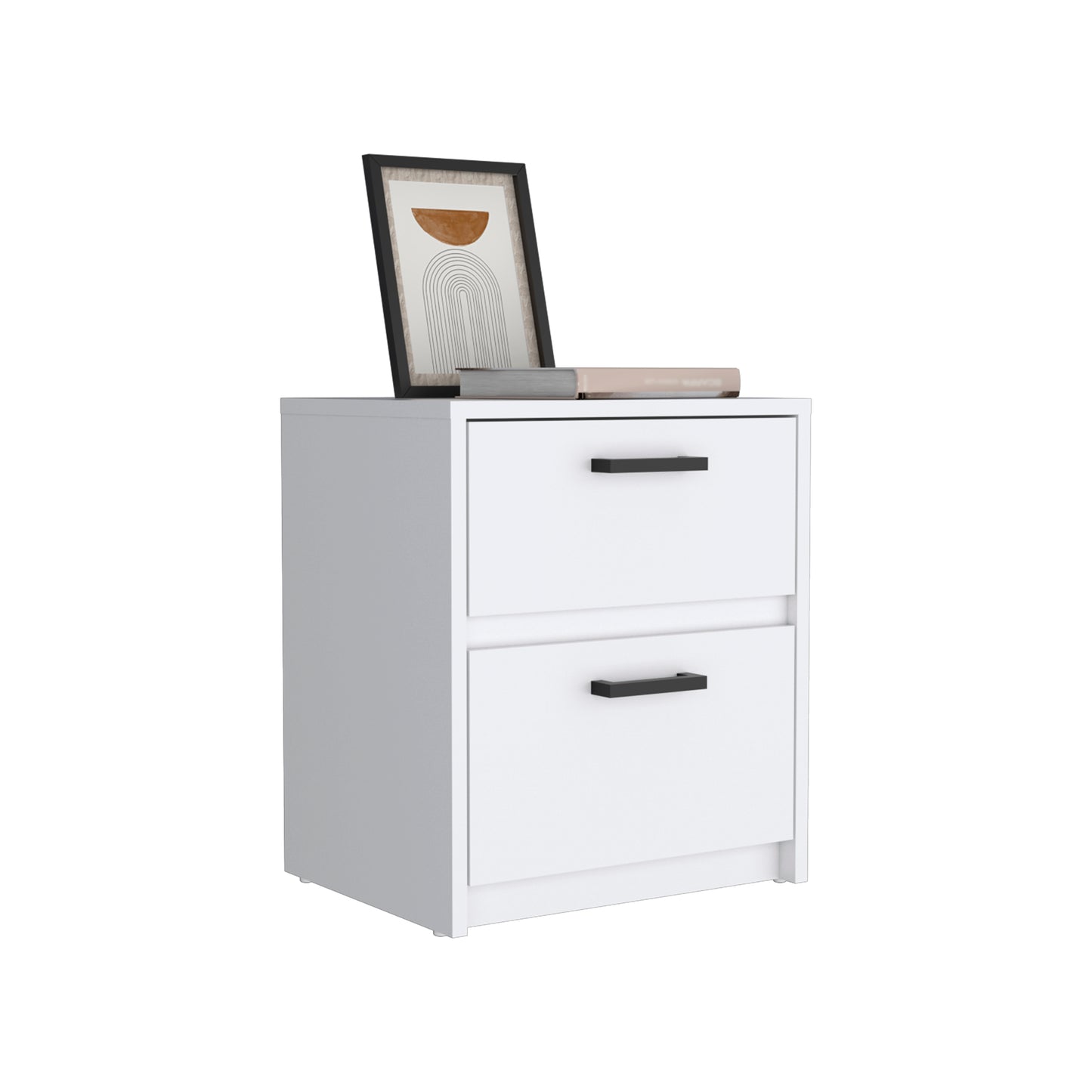 Nightstand 18"H , 2 Drawers with Metal Handles, White